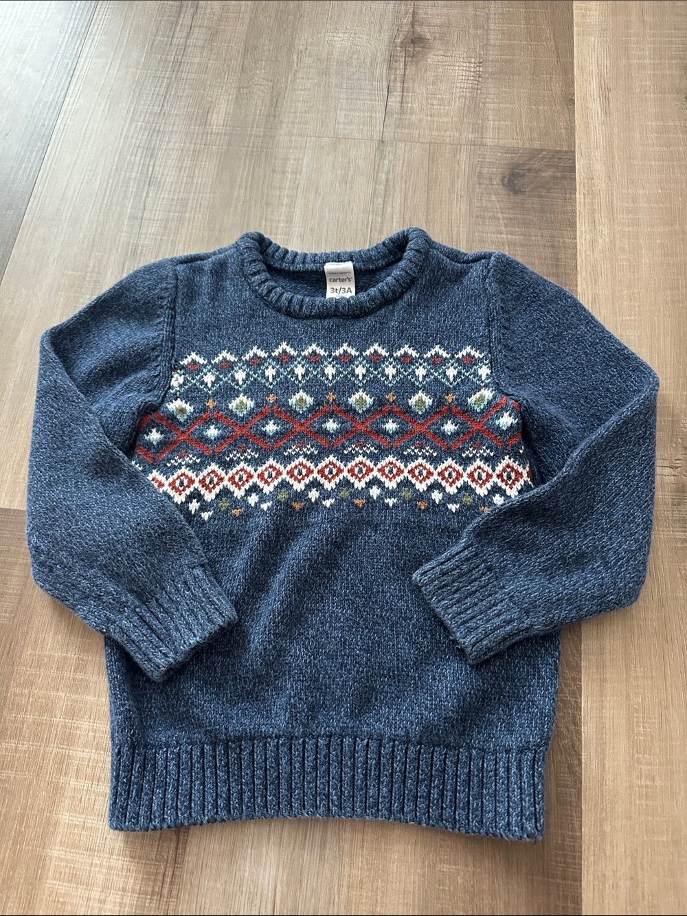 Carter's Navy Crewneck Christmas Sweater with Fair Isle Yoke 🎄